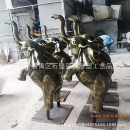 广州程爵玻璃钢雕塑 匠心打造灵动大象喷泉雕塑小品